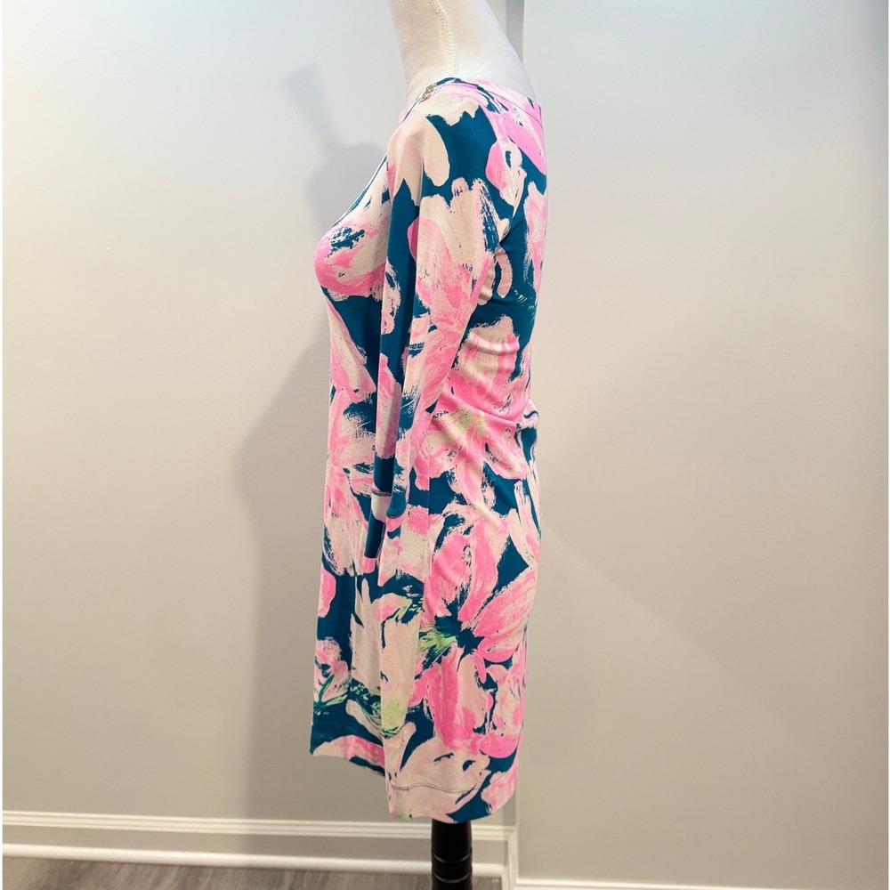 Lilly Pulitzer Sophia Dress Tidal Wave Pan's Garden Pink Teal 3/4 Sleeve XS - Picture 2 of 10